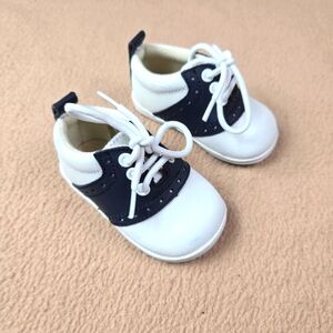 ANGEL navy Blue White Leather Lace Up Saddle Oxfords Dress Shoes. Infant Size 2
